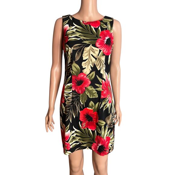 AGB Sleeveless Floral Hibiscus Shift Dress 8 Tropical Chic Coastal Resort Cruise - Picture 1 of 4